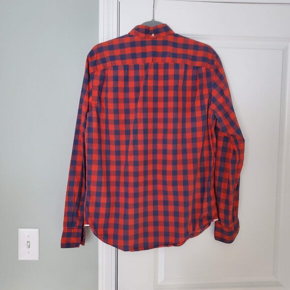 Gap Lived-In casual button-down long-sleeve, M, Navy/Red check - Picture 5 of 5